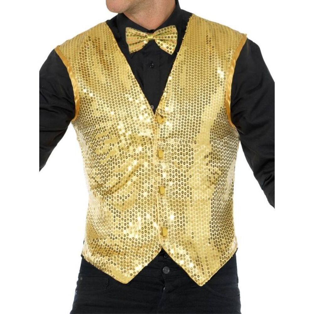 Smiffys Mens Sequin Costume Vest / Gold